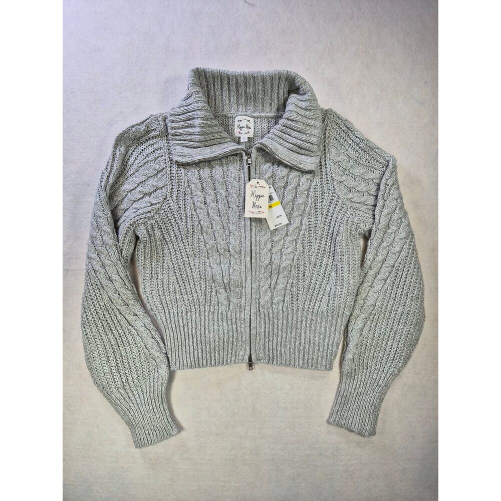 Cable Knit Chunky zip Preppy Academia Cardigan Sweater sz M #2179